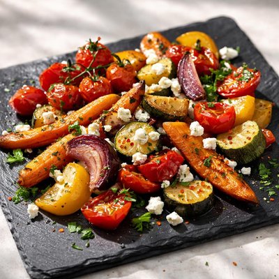 Roast vegetables with feta