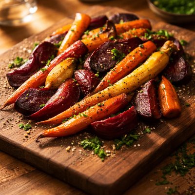 Roasted beets and carrots
