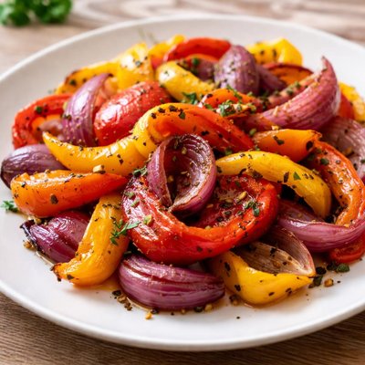 Roasted bell peppers and onions