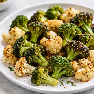 Roasted broccoli and cauliflower