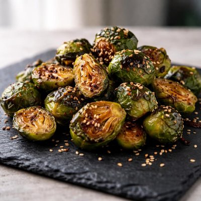 Roasted brussel sprouts with sesame seeds