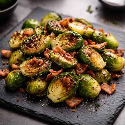 Roasted brussels and bacon bits