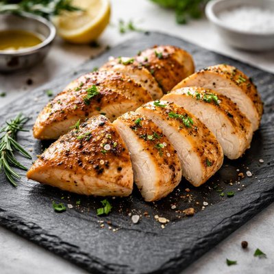 Roasted chicken breast pieces