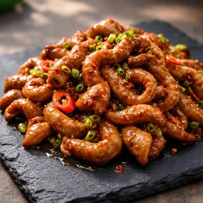 Roasted duck intestine