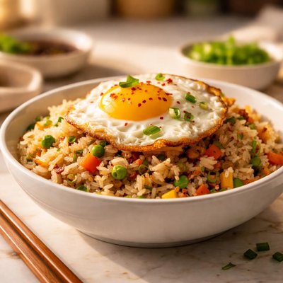 Roasted egg rice