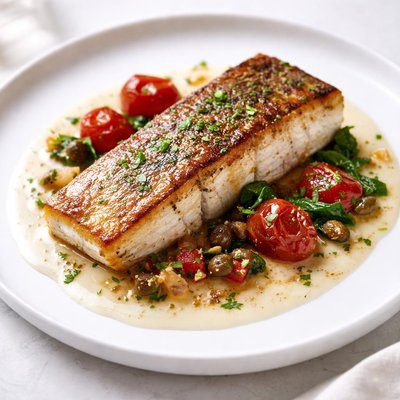 Roasted fish with sauce