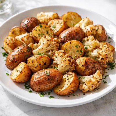 Roasted nugget potstoes and cauliflower