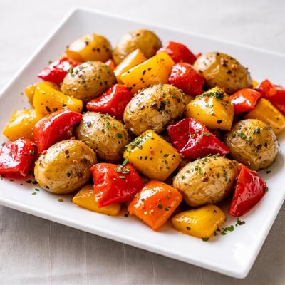 Roasted potatoes and bell peppers
