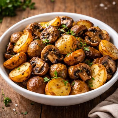 Roasted potatoes and mushrooms
