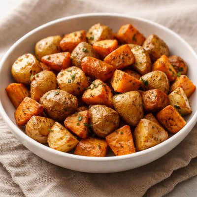 Roasted potatoes and sweet potatoes