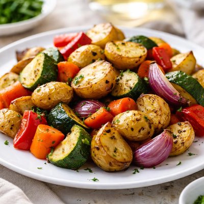 Roasted potatoes and vegetables