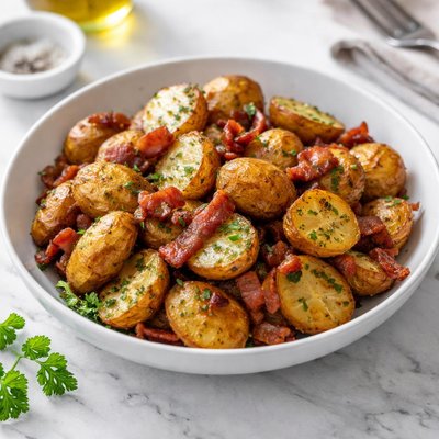 Roasted potatoes with bacon