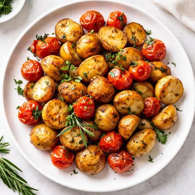 Roasted potatoes with cherry tomatoes