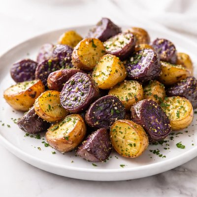 Roasted purple and gold potatoes