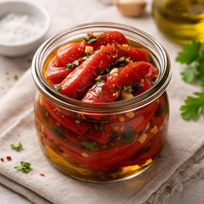 Roasted red peppers in oil