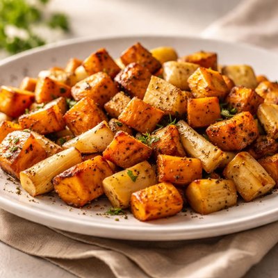 Roasted sweet potatoes and parsnips