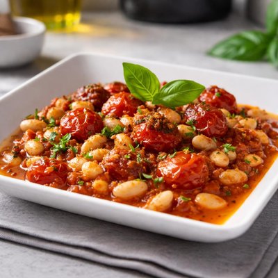Roasted tomato and white bean stew