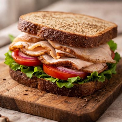 Roasted turkey on rye bread