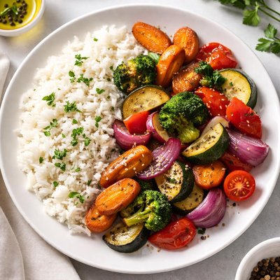 Roasted vegetable with boiled rice