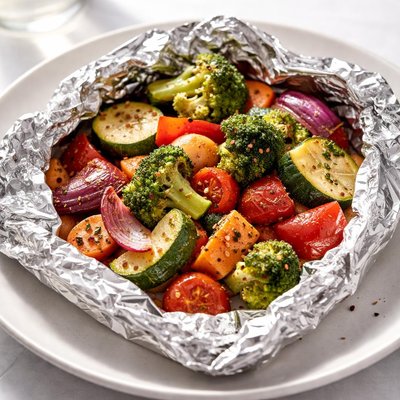 Roasted vegetables in foil