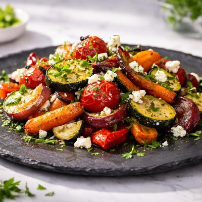 Roasted vegetables with feta