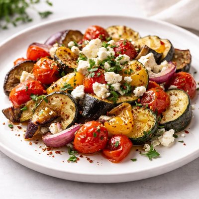 Roasted vegetables with feta cheese