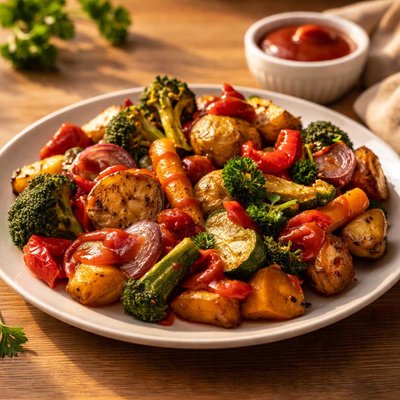 Roasted vegetables with ketchup