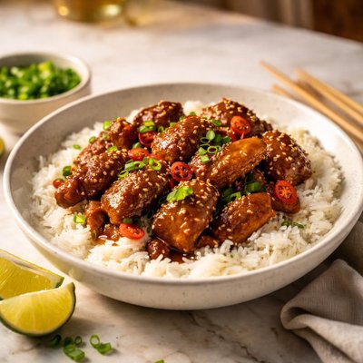 Rockwell republic sticky chicken and white rice