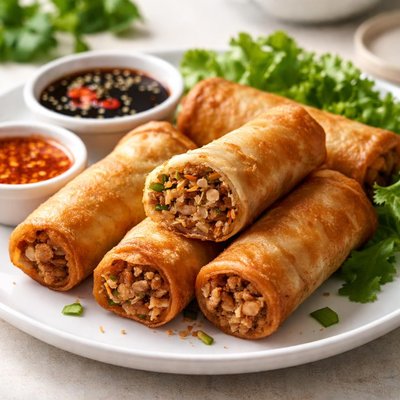 Rolinhos primavera de carne e legumes