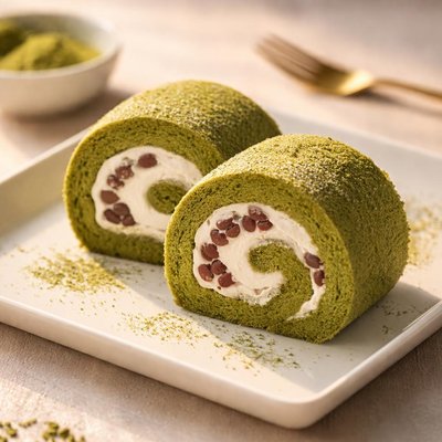 Rolled matcha red bean cake