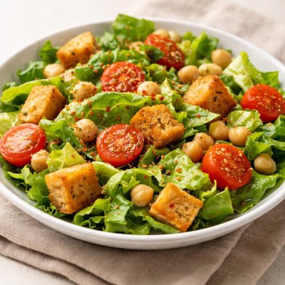 Romain tomato crouton garbanzo italian dressing