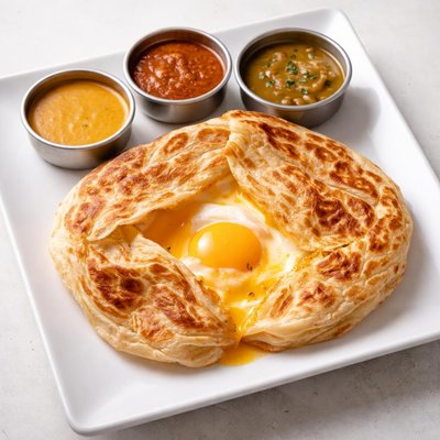 Roti canai with egg inside