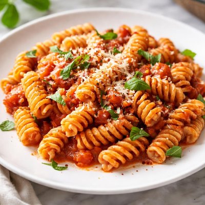 Rotini pasta with tomato sauce