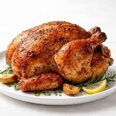 Rotisserie chicken skin on