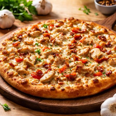 Round table chicken garlic pizza