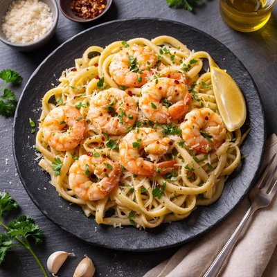 Russos shrimp scampi fettuchini