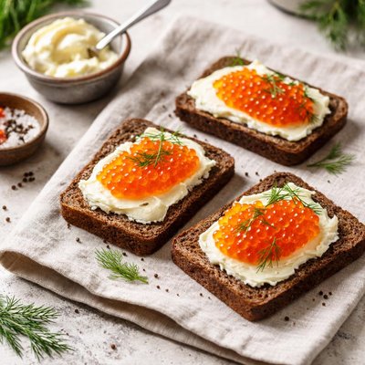 Rye bread with butter and caviar