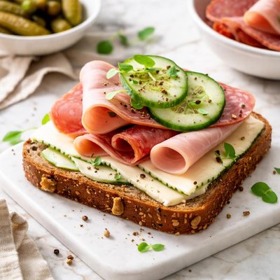 Rye bread with cheese and deli meat