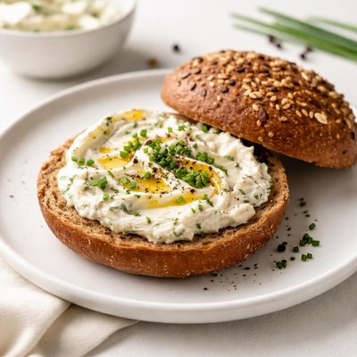 Rye bun with cheese spread