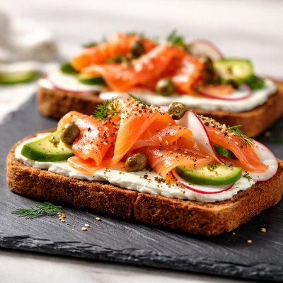 Rye toast with salmon