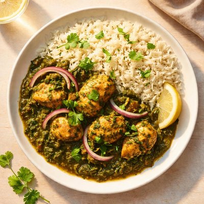 Saag chicken with rice