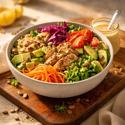 Salad bowl with dressing