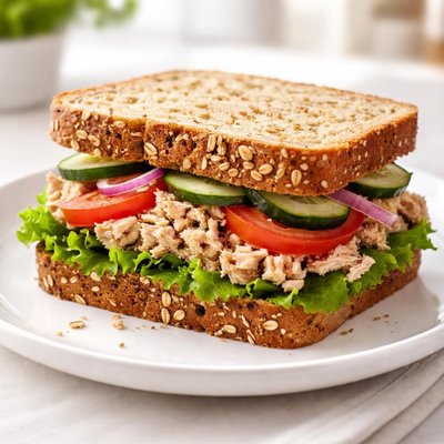 Salad sandwich with tuna and whole grain bread