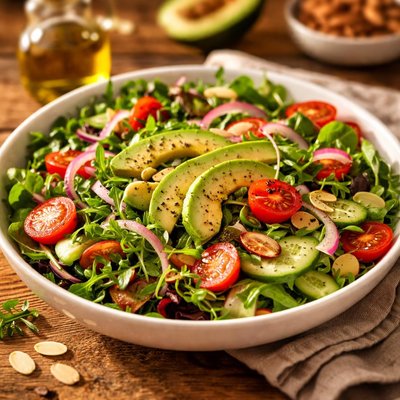 Salad with almonds and avocado