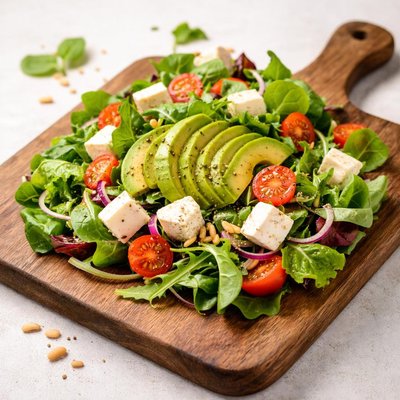 Salad with avocado and cheese