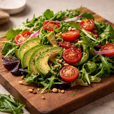 Salad with avocado and cherry tomatoes