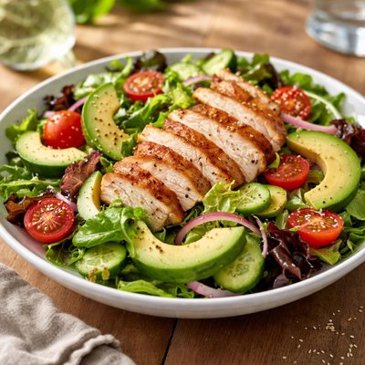 Salad with avocado and chicken