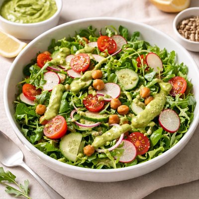 Salad with avocado dressing