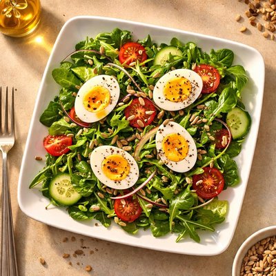 Salad with boiled eggs and sunflower seeds