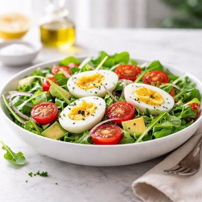 Salad with boiled eggs and tomatoes